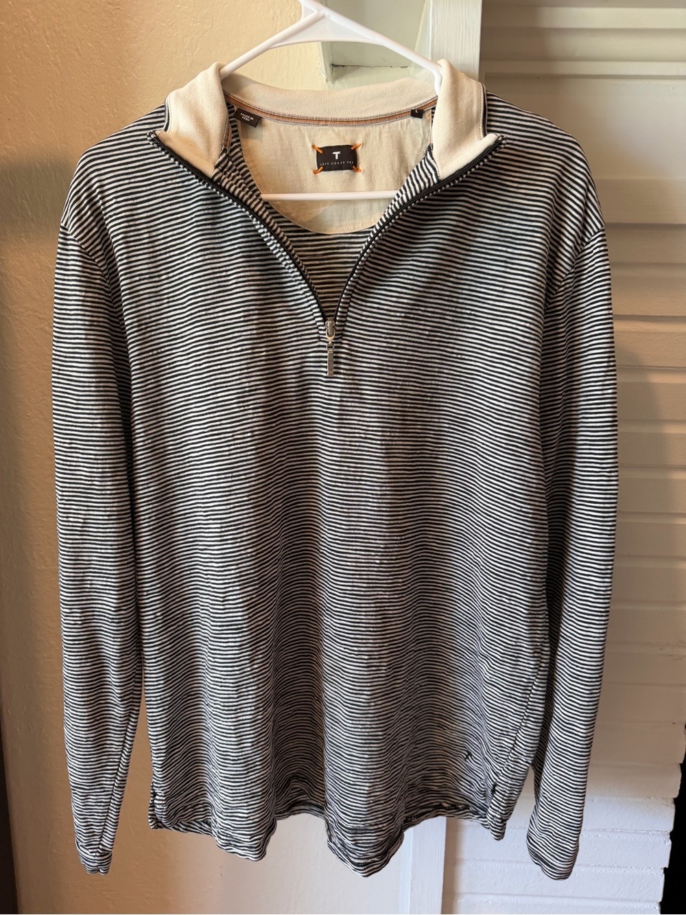 Left Coast Tee Striped Quarter-Zip Pullover Sweater 100% Cotton Peru Men’s L